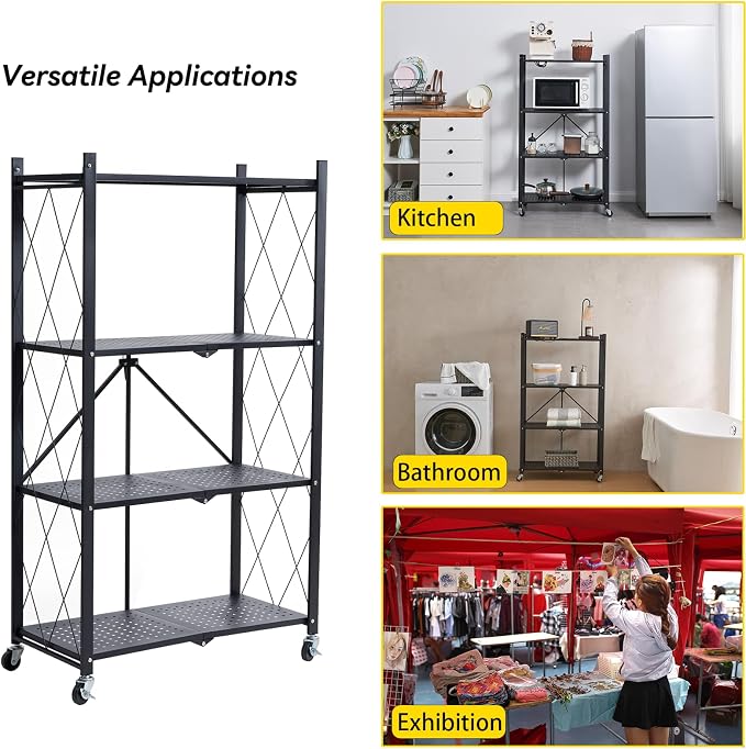 BRIAN & DANY Metal Storage Shelves - 4 Tier Shelving Unit, Folding Display Shelf Racks No Assembly for Vendors and Craft Shows, Black (2Pcs) - Image 6