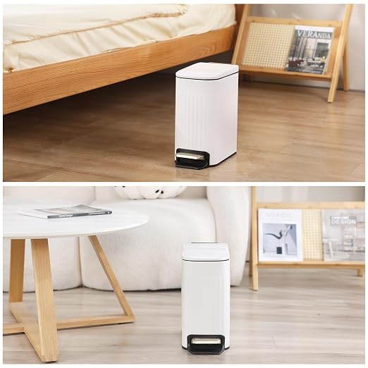 SYNCVIBE Slim Bathroom Trash Can with Lid Soft Close, Stainless Steel Garbage Can Step Trash Bin with Removable Inner Bucket for Bedroom, Office, Kitchen (Matt White, 1.8 Gallons) - Image 7