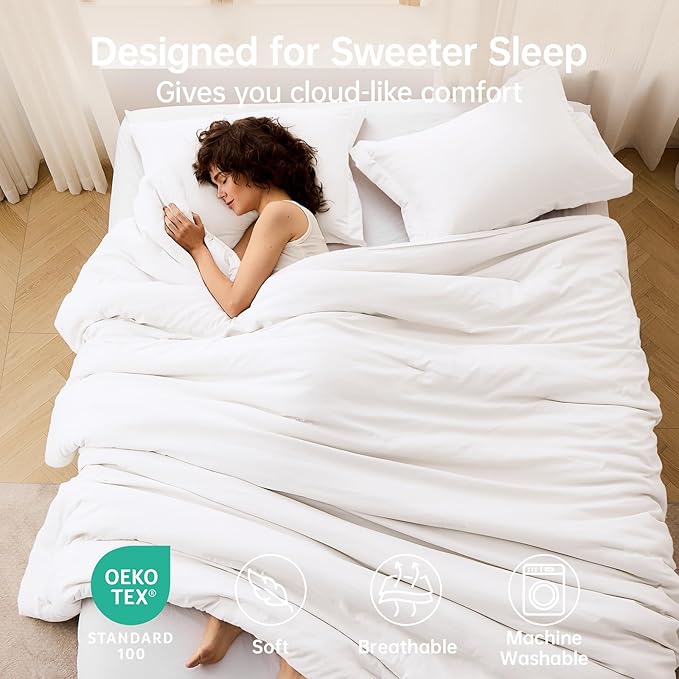 MUXHOMO King Size Comforter Set, All Season Ultra Soft Down Alternative Bedding - 3 Piece Lightweight Bed Set Includes 1 Comforter (104"x90") and 2 Pillow Shams (20"x36"), Wihte