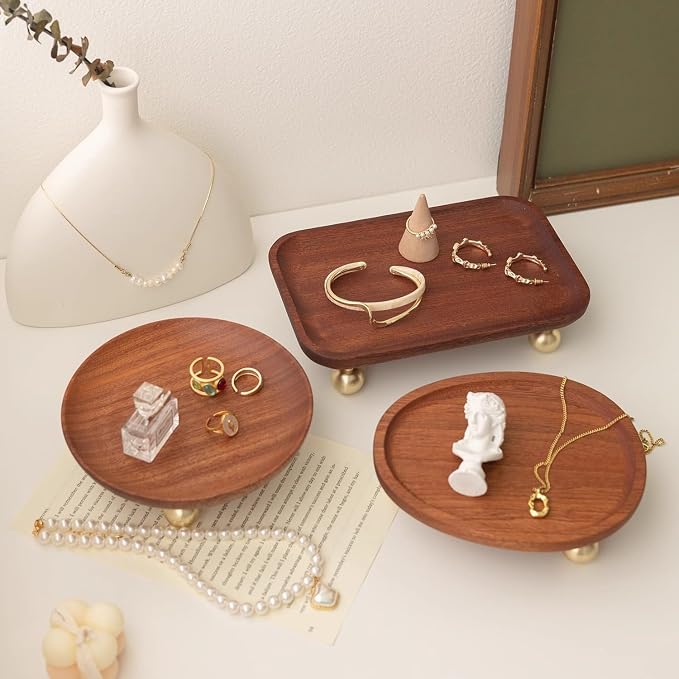 Wooden Jewelry Display Tray, Mothers Day Gifts Presentation Tray, Organizer for Rings, Necklaces, Earrings, Catchall Holder, Trinket Dish, Key Tray (Oval) - Image 2