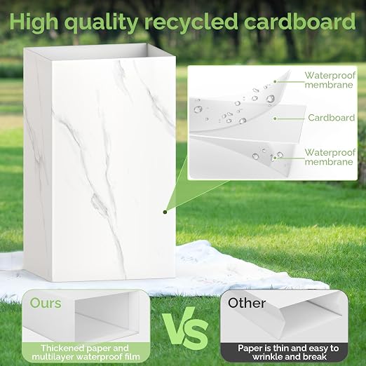 Magicheap 4 Pack Extra Large Disposable Trash Cans, Reusable Portable Garbage Can, 13 Gallon (21.6" H x 13.5" W x 10" D), Extra Thick Recycled Cardboard Portable Garbage Can and Recycling Bins,Marble - Image 4