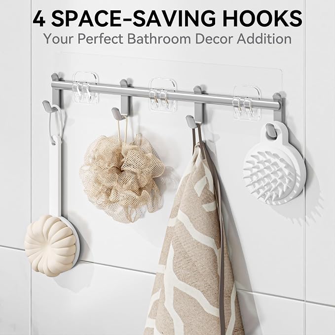 YASONIC Shower Caddy, 6 Pack Large Capacity shower Organizer with Soap Holder and 12 Hooks, Rustproof Shower Shelves for Inside Shower, No Drilling&Sleek Bathroom Organizers and Storage Grey - Image 4