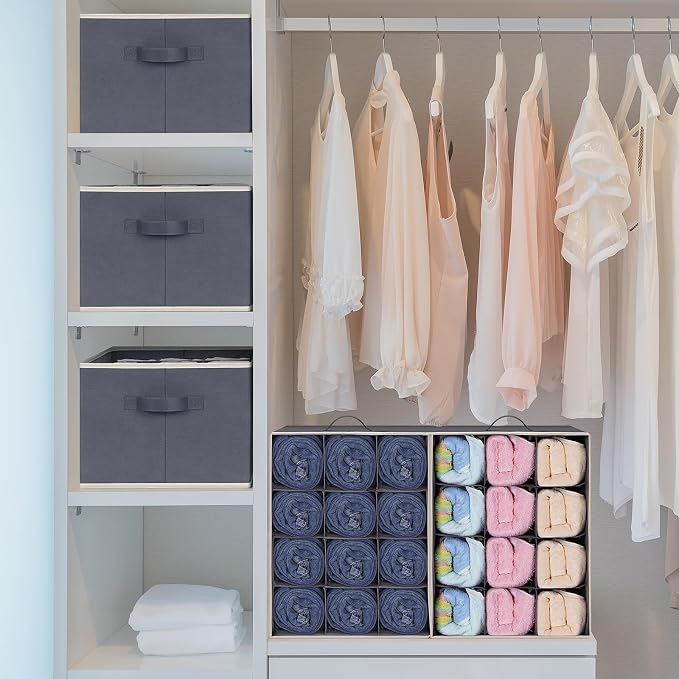 3 Pcs 12 Cell Large Size Pants Organizers for Clothes, Jeans, Sweater, T-shirt, Dress Stackable for Wardrobe Closet Drawer Organizer Storage Bin Container, Dark Grey - Image 6