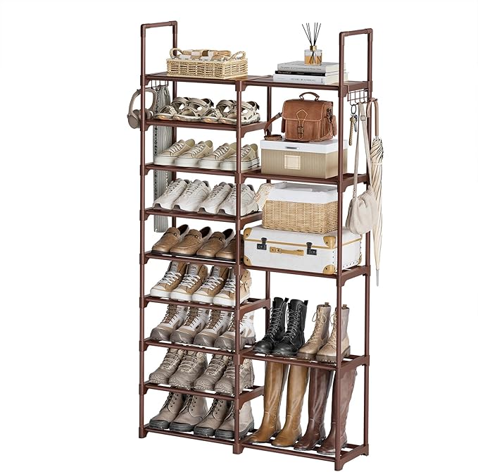 WOWLIVE 9 Tiers Large Shoe Rack Brown Shoe Rack Organizer for Closet 30-35 Pairs Stackable Heavy Duty Shoe Shelf Shoe Storage with Metal Pipes Plastic Connectors by WOWLIVE