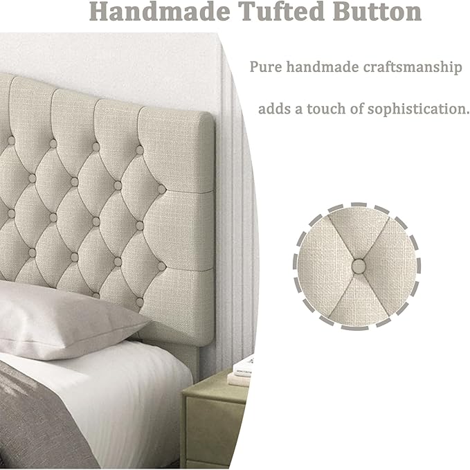 Befurtori King Headboard Only, Upholstered Headboard King Size for Adjustable Bed Linen Tufted Wall Mounted Head Board with Solid Wood Legs, Ivory