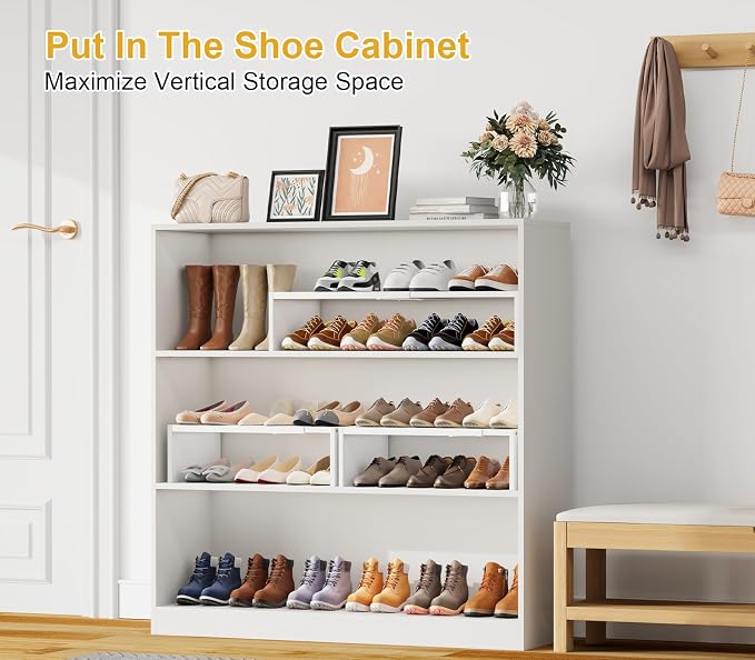 Cidaziya Expandable 1 Tier Shoe Rack for Shoe Cabinet, 1 Tier Stackable White Shoe Shelf Organizer for Closet, Sturdy Metal and Wood Structure, Hold 4-6 Pairs of Shoes - Image 3