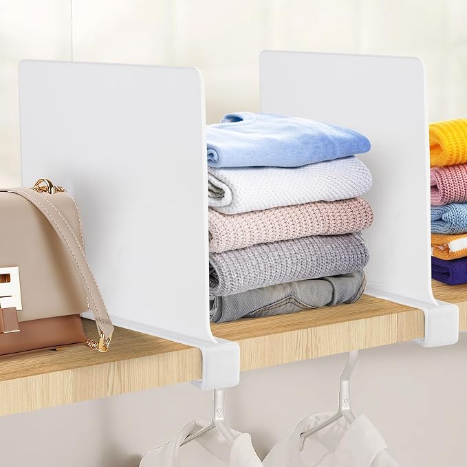 JOY DECOR 8 Pack Acrylic White Shelf Dividers for Closets Organizer and Storage Adjustable Vertical Wood Shelf Closet Separators for Clothes,Book,Bags in Bedroom and Kitchen - Image 6
