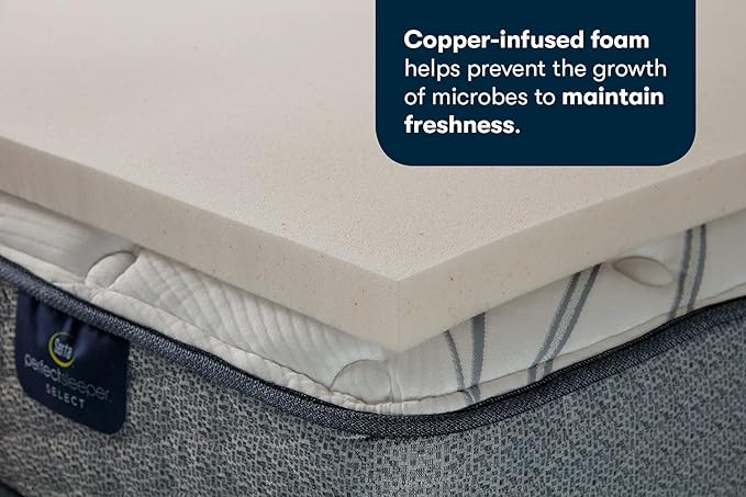 Serta CopperGel Cooling, Pressure-Relieving Memory Foam Mattress Topper, 2 Inch, Twin XL