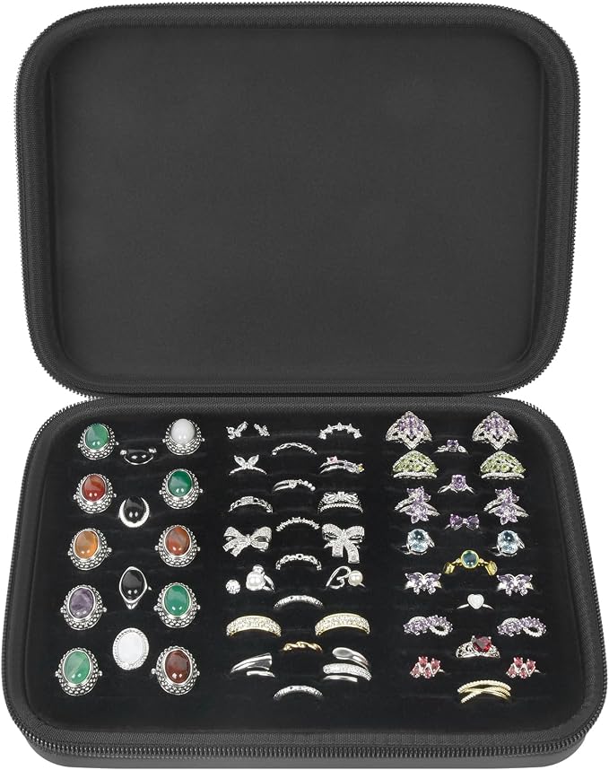 GWCASE Ring Organizer Storage Case - Jewelry Ring Display Collector Box with 42 Slots. Rings Tray Holder Showcase Fits for 50+ Rings, Earrings, Brooches and Cufflinks (Box Only)-Dark by GWCASE