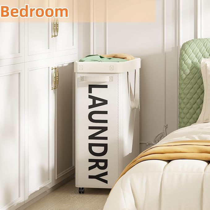 Optish 2 Pack Rolling Laundry Basket with Wheels, 90L Hamper with Wheels and Removable Mesh Bag, White Laundry Baskets on Wheels for Bedroom, Dorm, Clothes Hamper Organizer - Image 7