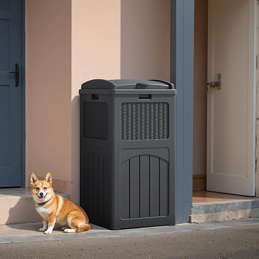 Flamaker 30 Gallon Trash Can, Resin Outdoor Garbage Can with Lid, Waterproof Hideaway Patio Waste Bins for Outside Use (2 Pack, Gray) - Image 6