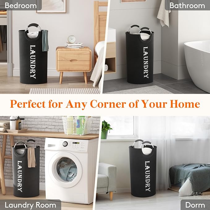 Lifewit 100L 2-Pack Large Laundry Basket, Collapsible Laundry Hamper with Aluminum Handles, Waterproof Freestanding Dirty Clothes Hampers for Laundry Room Bedroom Dorm Bathroom, Black - Image 7