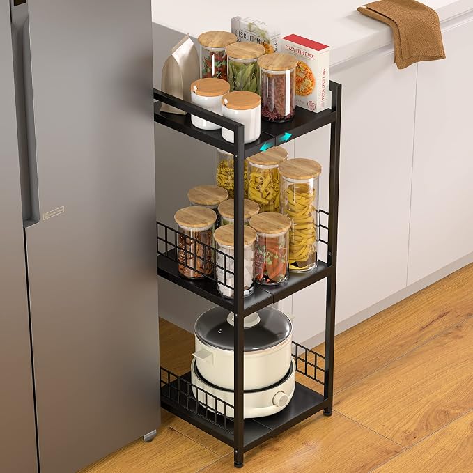 DAOUTIME 3-Tier Metal Shelving Unit, Expandable, Free-Standing, Narrow, Open Floor Shelves, Ideal for Bathroom, Kitchen, Laundry, Storage, Organization - Image 4
