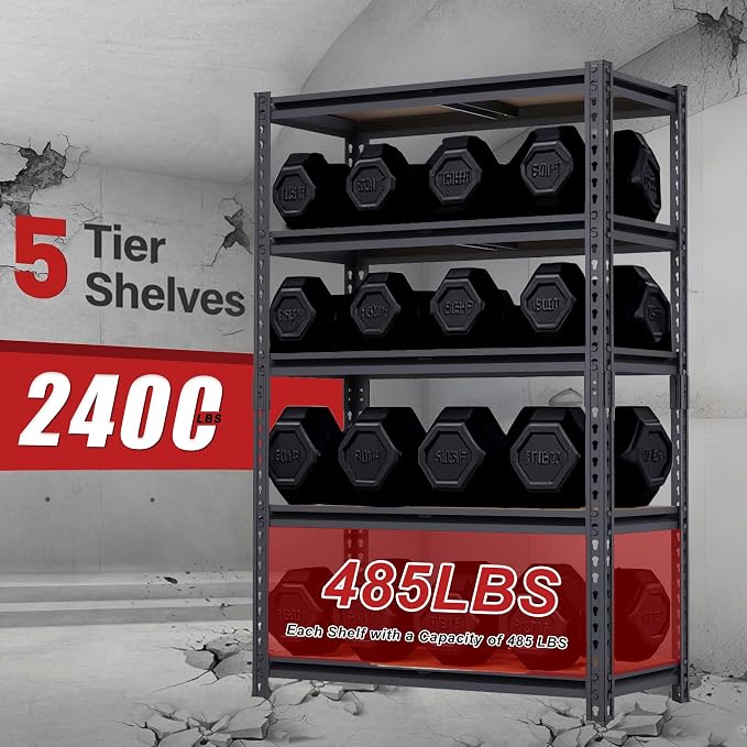 Garage Storage Shelves, 72''H Shelving Units and Storage, 2400 LBS Heavy Duty Shelving, Metal Garage Shelves for for Basement, Warehouse, Pantry, Closet, Kitchen - Image 5