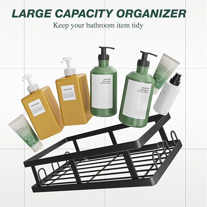 Youvip Shower Caddy Adhesive,No Drill Bathroom Organizer with Soap Holder,Large Capacity Rustproof Shelves for Inside Shower,Bathroom Organizers and Storage,Black - Image 5