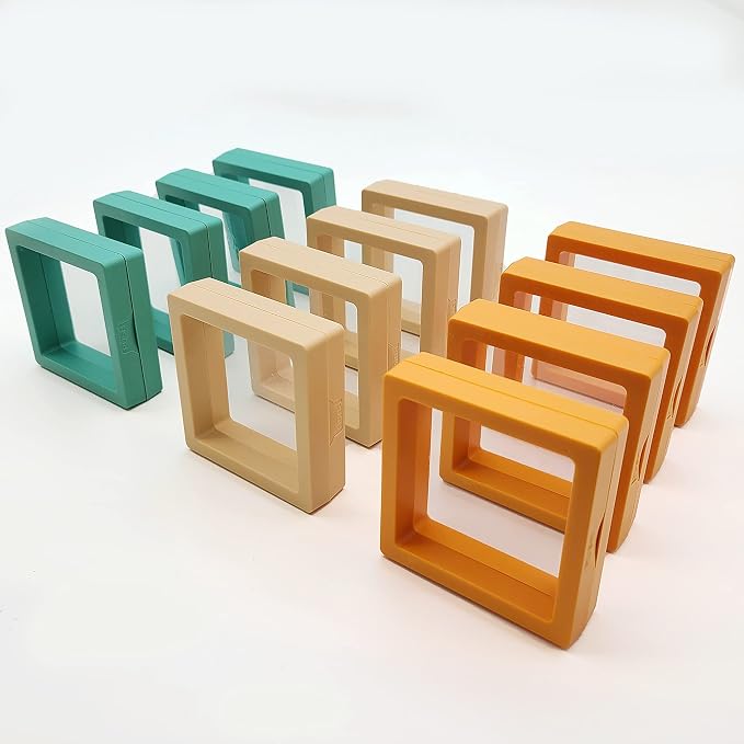 12PCS 3D Floating Frame Display Stand, Jewelry Box, Gift Box, Ornament Organizer, Small Travel Jewelry Box, PE Film Anti-Oxidation, Suspended Display Box Stackable (2.75 * 2.75，Type 4) by Unknown