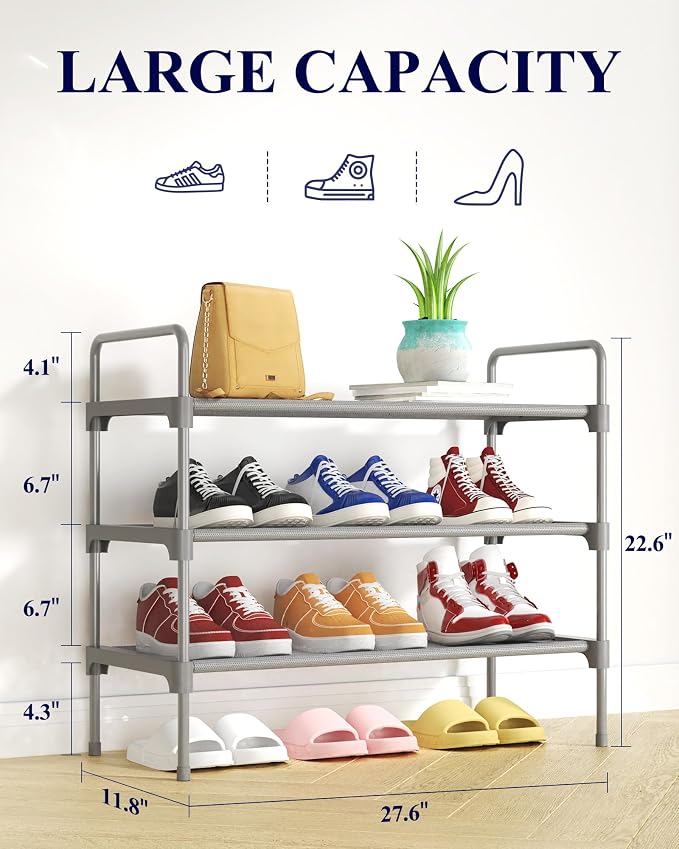 Kitsure Shoe Rack for Closet, Sturdy and Long-Lasting Shoe Shelf, Shoe Rack for Entryway, Personalized DIY Shoe Organizer, Shoe Rack Organizer for Space-Saving, 27.6" x 11.8" x 22.6", Grey - Image 2
