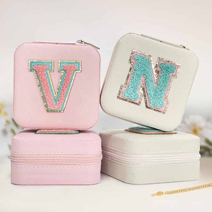 SANDJEST Personalized Jewelry Box, Pink Travel Jewelry Box with Initial V, Small Monogrammed Jewelry Case Organizer for Girls Women Teen Kids, Mini Travel Essentials Gifts for Birthday Christmas - Image 4