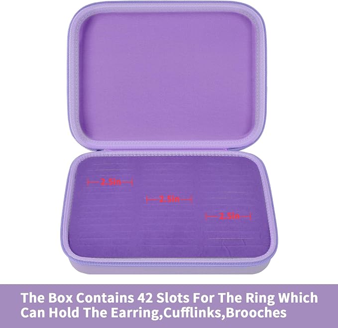 GWCASE Ring Organizer Storage Case - Jewelry Ring Display Collector Box with 42 Slots. Rings Tray Holder Showcase Fits for 50+ Rings, Earrings, Brooches and Cufflinks (Box Only)-Purple - Image 6