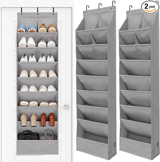 STORAGE MANIAC Over the Door Shoe Organizer Heavy-Duty Large Deep Pocket Hanging Shoe Organizer Shoe Rack Door Closet Shoe Organizer for Wall, Dorm & Narrow Door Storage Shoe Holder Grey, 2 Pack by STORAGEMANIAC