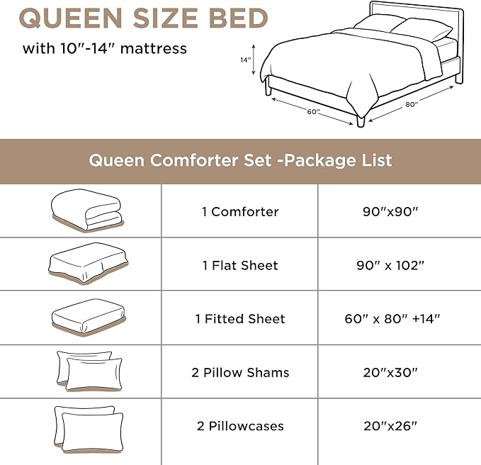 Andency Taupe Queen Comforter Set - 7 Pieces Khaki Tan Bed in a Bag Queen Bedding Comforter Sets, Summer Solid Soft Lightweight Comforter with Fitted Sheets, Flat Sheets, Pillowcases & Shams