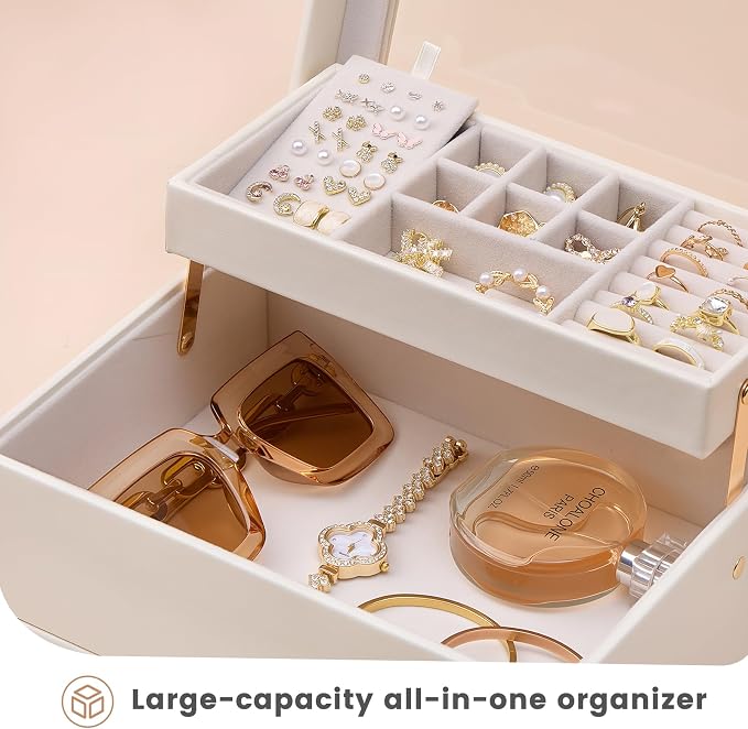 Lolalet Jewelry Box, Clear Window Jewelry Organizer with Drawer for Earrings Bracelets Necklaces Rings, Jewelry Storage for Women -White, 3 Layers - Image 3