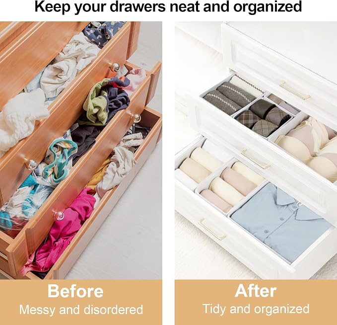 Fordonral 16 Pack Drawer Organizer Clothes, Foldable Fabric Dresser Organizer Closet Organizers and Storage Box for Underwear,Folded Clothes,Baby Clothing,Socks,Bra,Towels,Ties(White) - Image 2