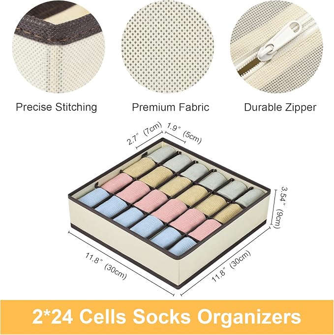 Joyoldelf Drawer Organizer 2 Packs, 24 Cell Collapsible Closet Cabinet Storage Boxes for Underwear, Socks, Bra, Handkerchiefs, Ties, Belts - Image 5
