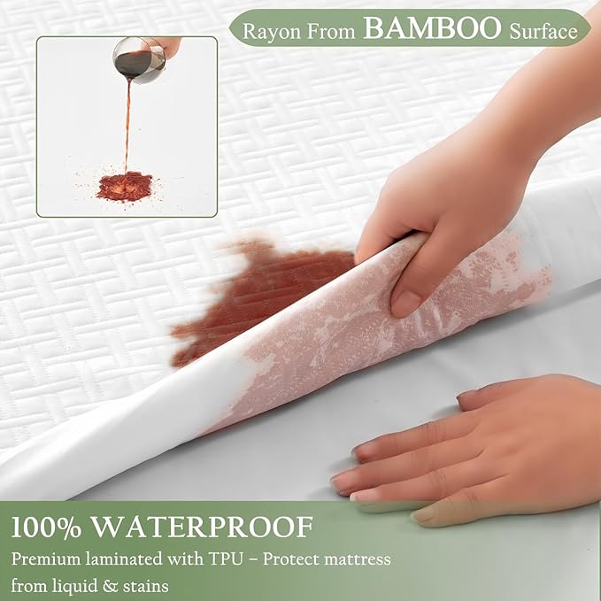 Twin Size Waterproof Mattress Protector Viscose Derived from Bamboo, Mattress Bed Cover with Deep Pocket 8"-21", Breathable Noiseless 3D Air Mattress Pad, Machine Washable (White)
