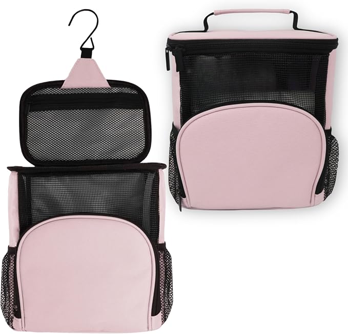 TERRA HOME College Dorm Room Essentials for Girls - Original Shower Caddy Dorm - Portable, Durable, Roomy, Foldable Water Resistant Shower Bag in Light Pink with Metal Hook for Hanging (Blush Pink) by TERRAHOME
