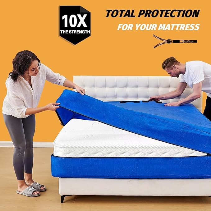 Mattress Bags for Moving, BETU Mattress Protector Waterproof Mattress Cover Crib Size Storage Bags with 8 Heavy-Duty Handles and Zipper for Bed Extra Thick Large Reusable (52"x28"x6.5" Blue)