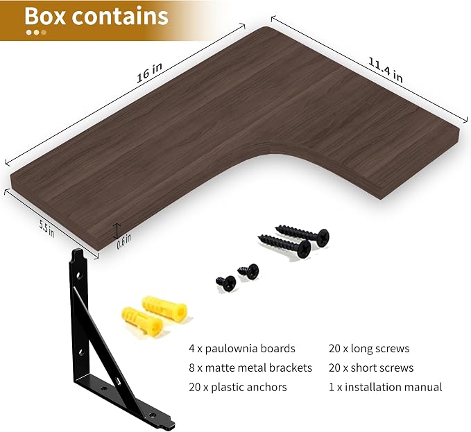 ROMGUAR CRAFT Corner Floating Shelves Wall Mounted Set of 4, Rustic Wood Storage Display Shelves for Home Decor, Bathroom, Kitchen, Bedroom, Living Room, Office (Brown) - Image 4