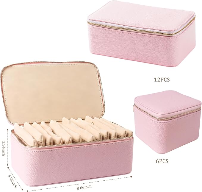 Travel Jewelry Organizer, Travel Jewelry Box with 12 Velvet Zipped Pouches Bags for Jewelries Necklaces Rings Earrings Sorting Storage for Women Girl Gifts, Blush - Image 3