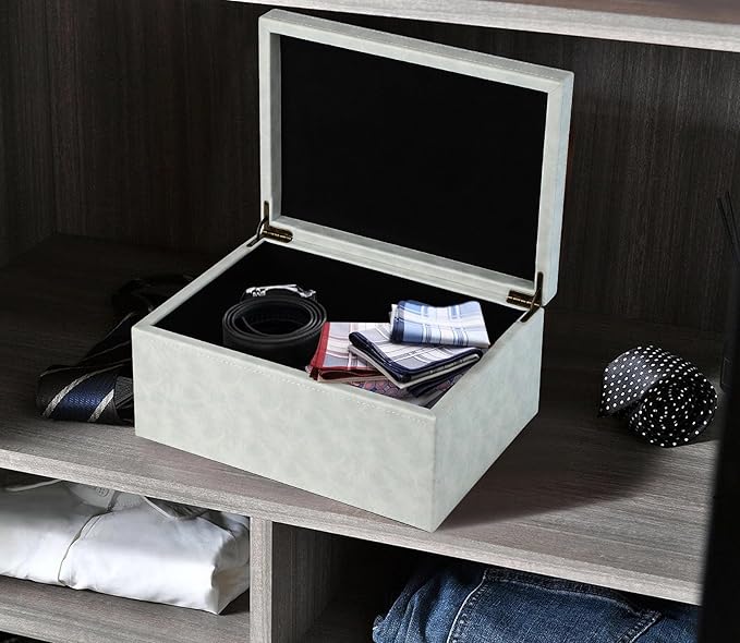 HofferRuffer Faux Leather Decorative Box, Large Wooden Structure Keepsake Box Accessory Organizer Jewelry Organizer with Hinged Lid, Storage Container for Home or Office (Cream White) - Image 5