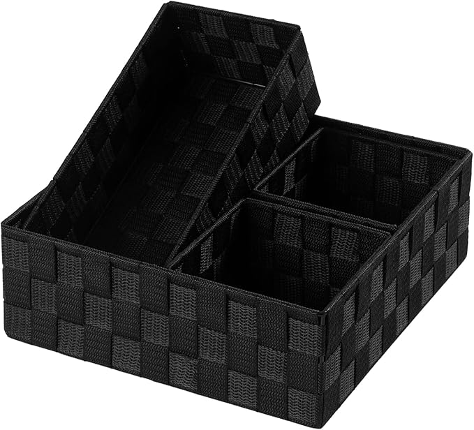 Posprica Small Black Baskets Cube Bin Container Tote,Woven Storage Baskets for Organizing Organizer Divider for Drawer, Closet, Shelf, Dresser, Set of 4 - Image 6