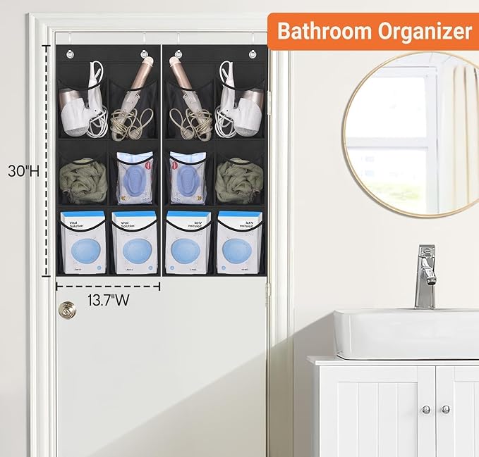 KIMBORA 2 Packs Narrow Over the Door/Wall Shoe Organizer, Small Hanging Shoe Rack for Closet with Clear Mesh Pocket for Bathroom, RV, Pantry, Camping (Black) - Image 5