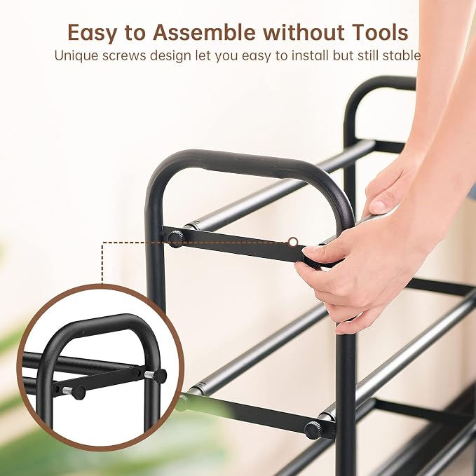 Gonfoam 4-Tier Expandable Shoe Rack,Adjustable Shoe Shelf Storage Organizer Heavy Duty Metal Free Standing Shoe Rack for Entryway Closet Doorway (Black) - Image 3