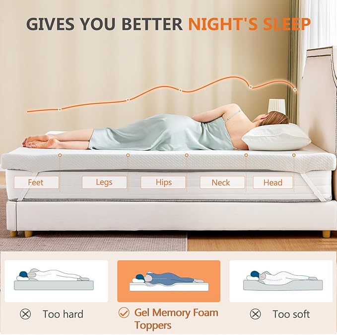 Sweetcrispy Memory Foam Mattress Topper Twin with Removable Soft Cover, 4 Inch Thick Gel Infused Cooling Toppers Pad for Twin Size Bed, Sleeper Sofa, RV, Camper, CertiPUR US Certified