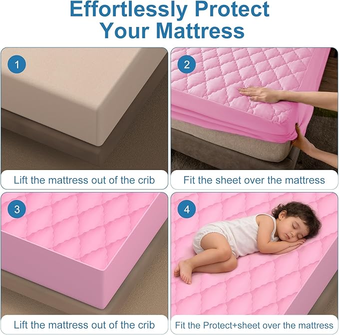2 Pack Waterproof Mattress Protector Crib,Cotton 24X38 Fitted Crib Sheets Crib Mattress Protector Sheets,Soft Bed Sheets,Washable Little Bed Sheets,Neutral for Boy,Girl,Toddler(Pink, 24X38inch)