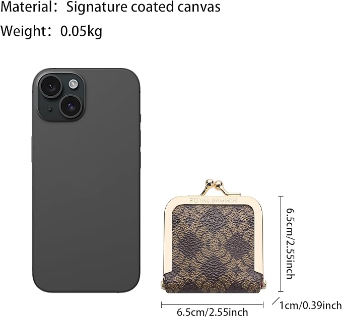 Royal Bagger Mini Ultra-Thin Jewelry Box & Kiss Lock Purse – Signature Coated Canvas, Women's Essential 8120 (Coffee) - Image 3