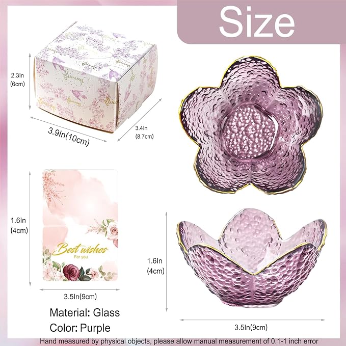 Purple Flower Jewelry Dish Glass Ring Holder Dish Jewelry Tray Cute Vanity Organizer Aesthetic Nightstand Bathroom Room Decor Trinket Dish Mothers Day Friendship Christmas Birthday Gifts for Women - Image 4