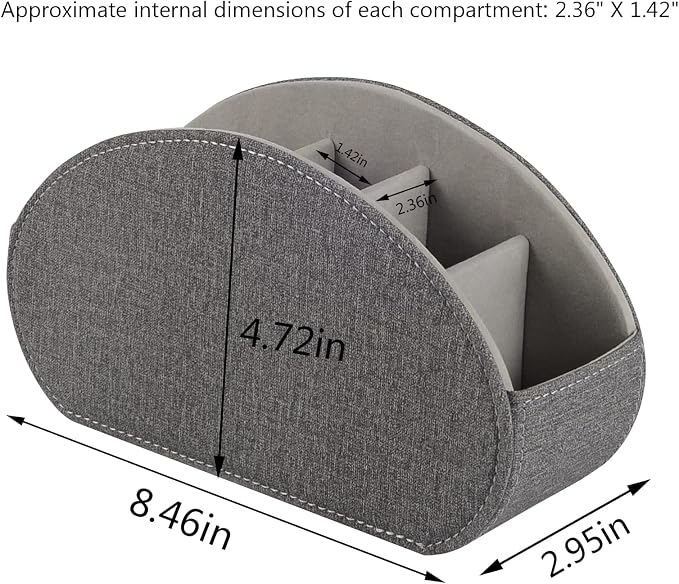 Remote Control Holder,TV Remote Caddy/Box with 5 Compartments,Bedside Table Organizer for Controller,Glasses,makeup brushes,jewelry and Media Player,Pen/Pencil Storage (Grey) - Image 5