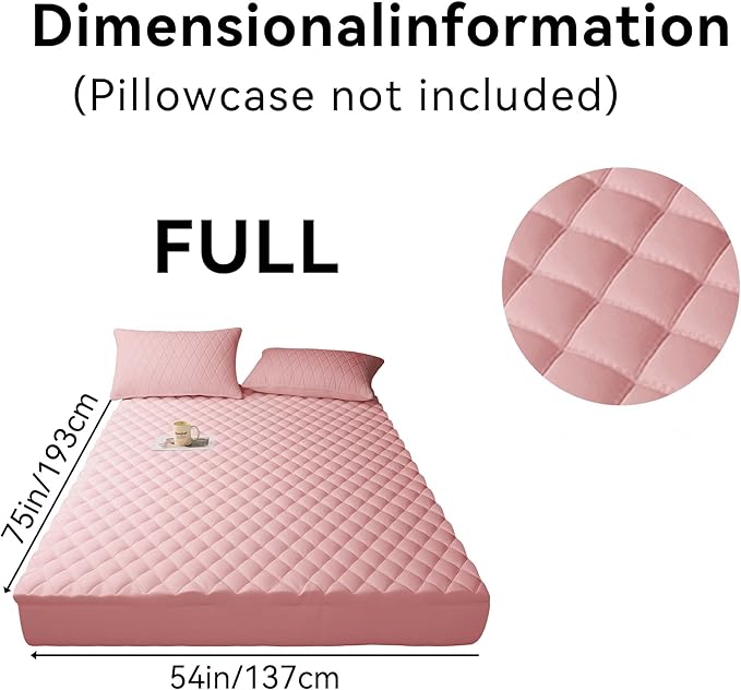 Mattress Cover, Waterproof Mattress Cover, Full-Size Ultra-Soft and Breathable, Machine Washable, Suitable for Home, Bedroom, and Hotel Use.(Pink Full)