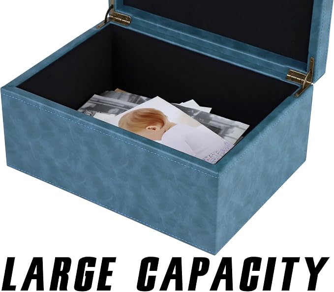 HofferRuffer Faux Leather Decorative Box, Large Wooden Structure Keepsake Box Accessory Organizer Jewelry Organizer with Hinged Lid, Storage Container for Home or Office (Blue) - Image 7
