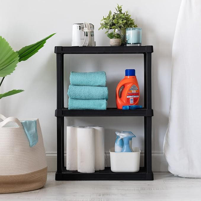 IRIS USA 3-Shelf Light Duty Plastic Storage Shelves, 150lb Capacity, 33" H x 24" W x 12" D, Medium Modular Shelving Unit Storage Organizer for Bathroom, Laundry, Garage & Home, Storage Rack - Black - Image 8