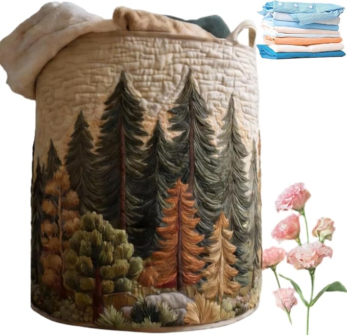 Aiorrax Quilted Laundry Basket with Handles, Boho Floral Fabric Storage Hamper, Large Soft Quilted Laundry Basket for Nursery, Bedroom, Laundry Room,Clothes & Toys (J, L) by qusanii