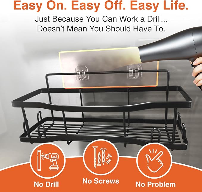 Shower Caddy Bathroom Shelves, The Athena Silken 4 Set, 40LB Capacity, Adhesive Tape No Drill - Rustproof -Gorgeous Powder Coated 304 Stainless Steel Shower Organizer for kitchen & Home Decor - Black - Image 9