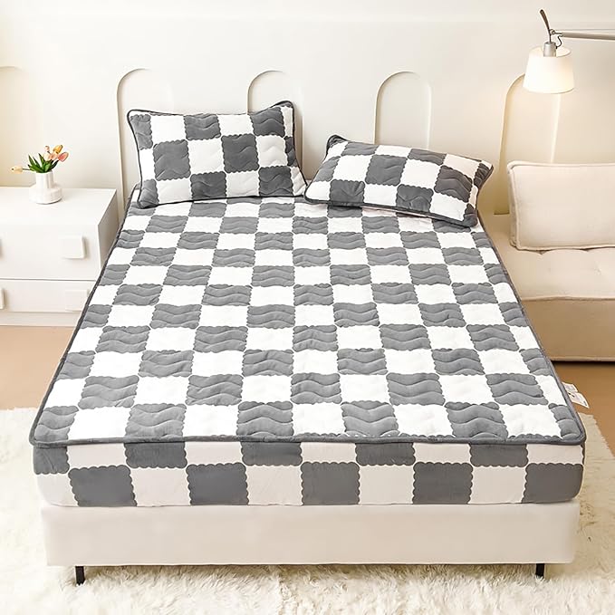 Velvet Fitted Sheet, Soft Velvet Fleece Bed Sheet Mattress Protector Cover with 12'' Deep Pocket Breathable Mattress Pad Cover, Elastic Fitted Mattress Topper(Full-47x79inch, Gray)