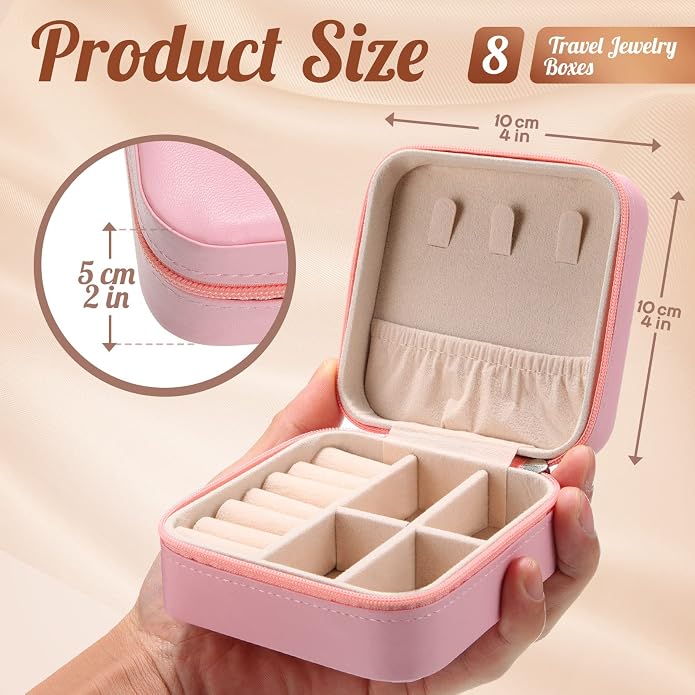 Junkin 8 Pcs Jewelry Travel Case Bulk, Small Jewelry Box Bridesmaid Gifts Jewelrys Box for Women, Portable PU Leather Jewelrys Case Organizer Storage for Rings Earrings Necklaces, 4 Colors - Image 2