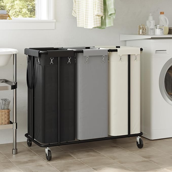 WOWLIVE Laundry Hamper with Wheels 260L Rolling Laundry Basket 3 Section Organizer Laundry Cart with Steel Frame and Removable Bags Large Dirty Clothes Hamper Dorm Room Storage for Bedroom - Image 2